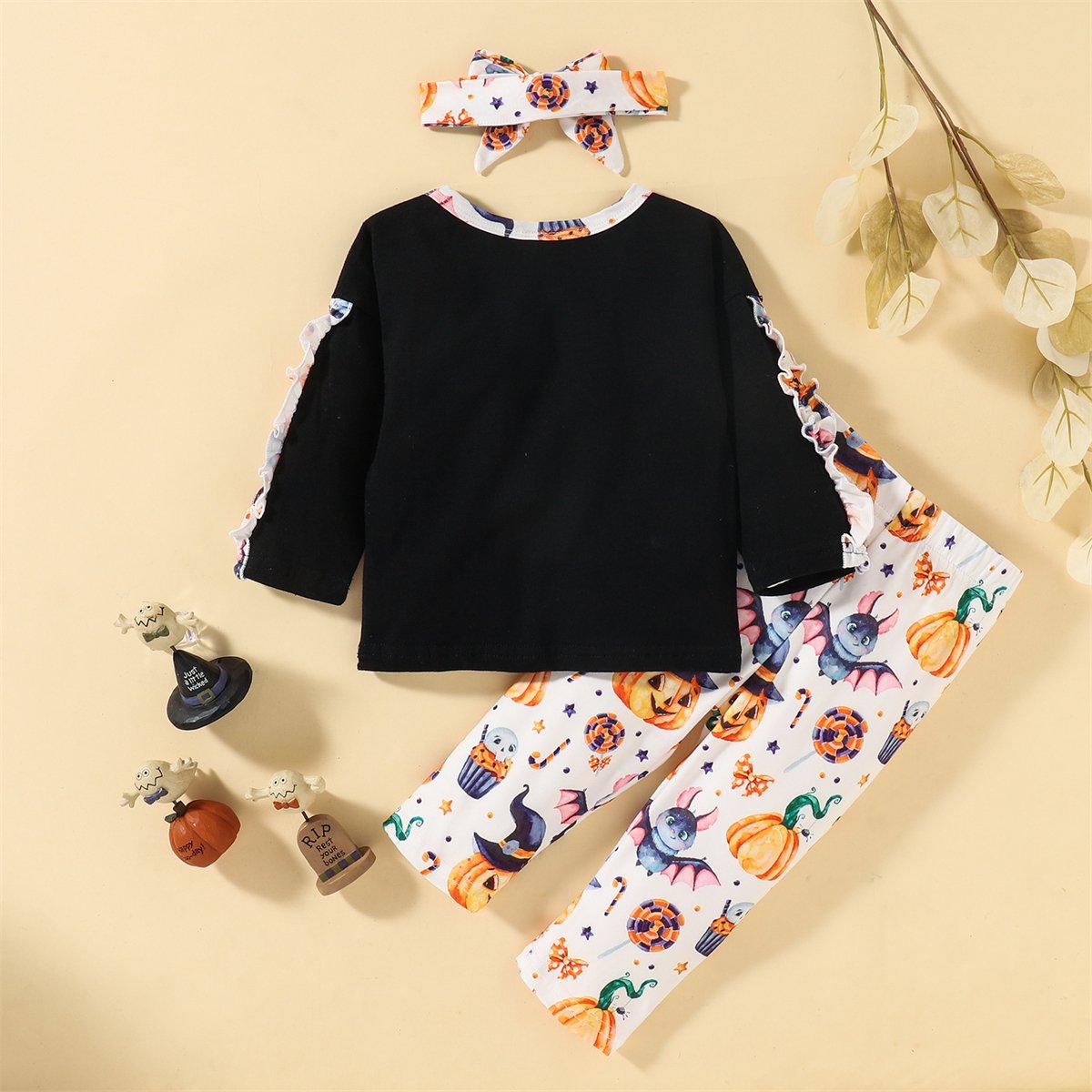 Baby Girls Printed Long Sleeve Top & Pants & Headband baby clothing wholesale