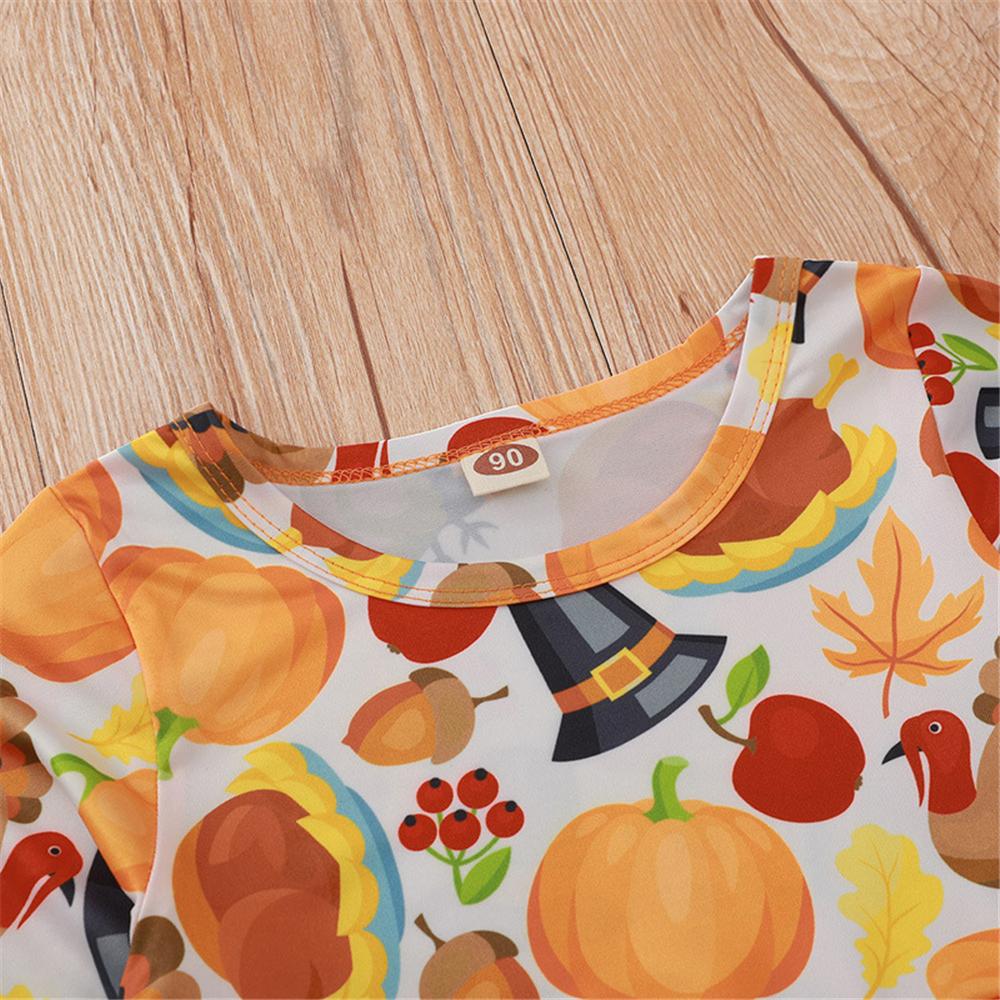 Girls Printed Pumpkin Long Sleeve Dress Girls Wholesale Clothing