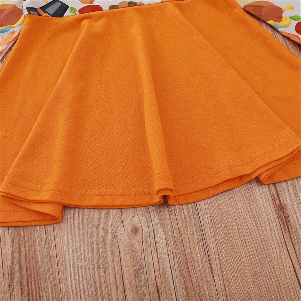 Girls Printed Pumpkin Long Sleeve Dress Girls Wholesale Clothing