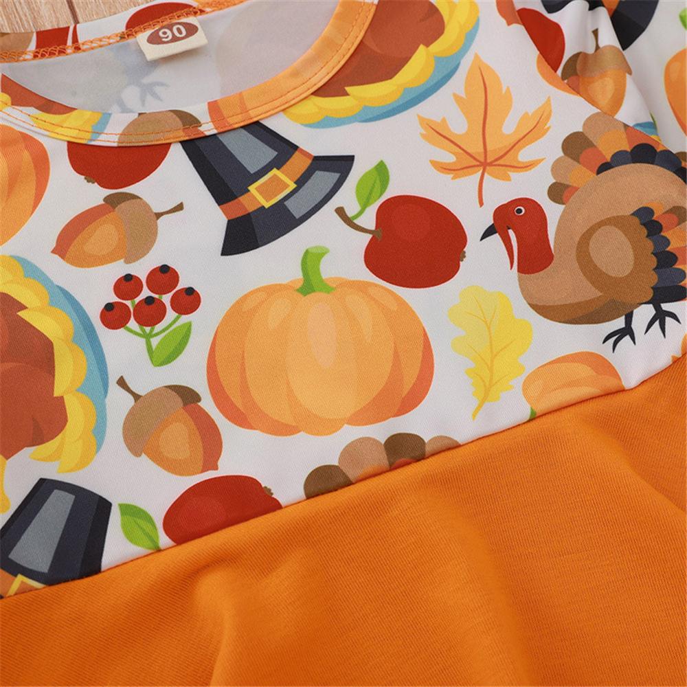 Girls Printed Pumpkin Long Sleeve Dress Girls Wholesale Clothing