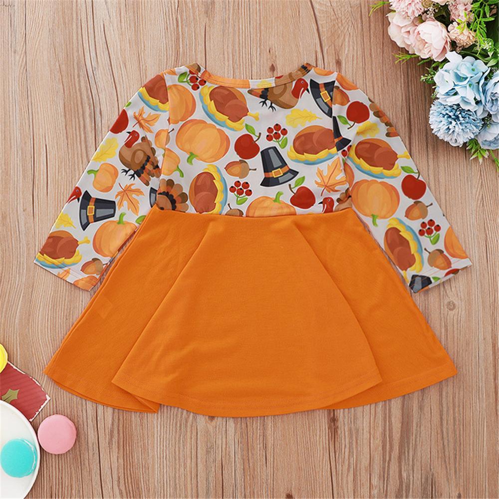 Girls Printed Pumpkin Long Sleeve Dress Girls Wholesale Clothing