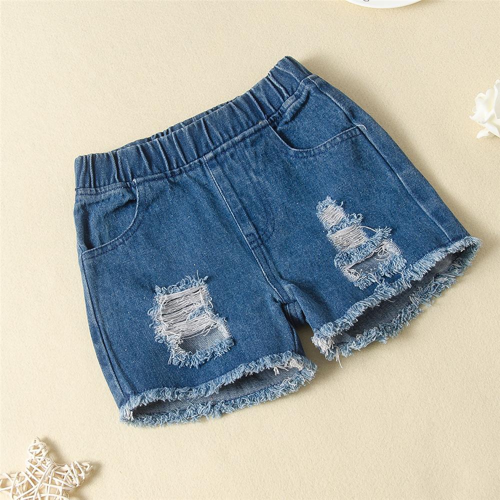 Girls Printed Short Sleeve Crew Neck Top & Ripped Denim Shorts Childrens Wholesale Suppliers