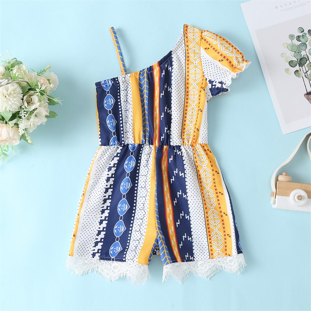 Girls Printed Short Sleeve Sling Jumpsuit childrens wholesale clothing