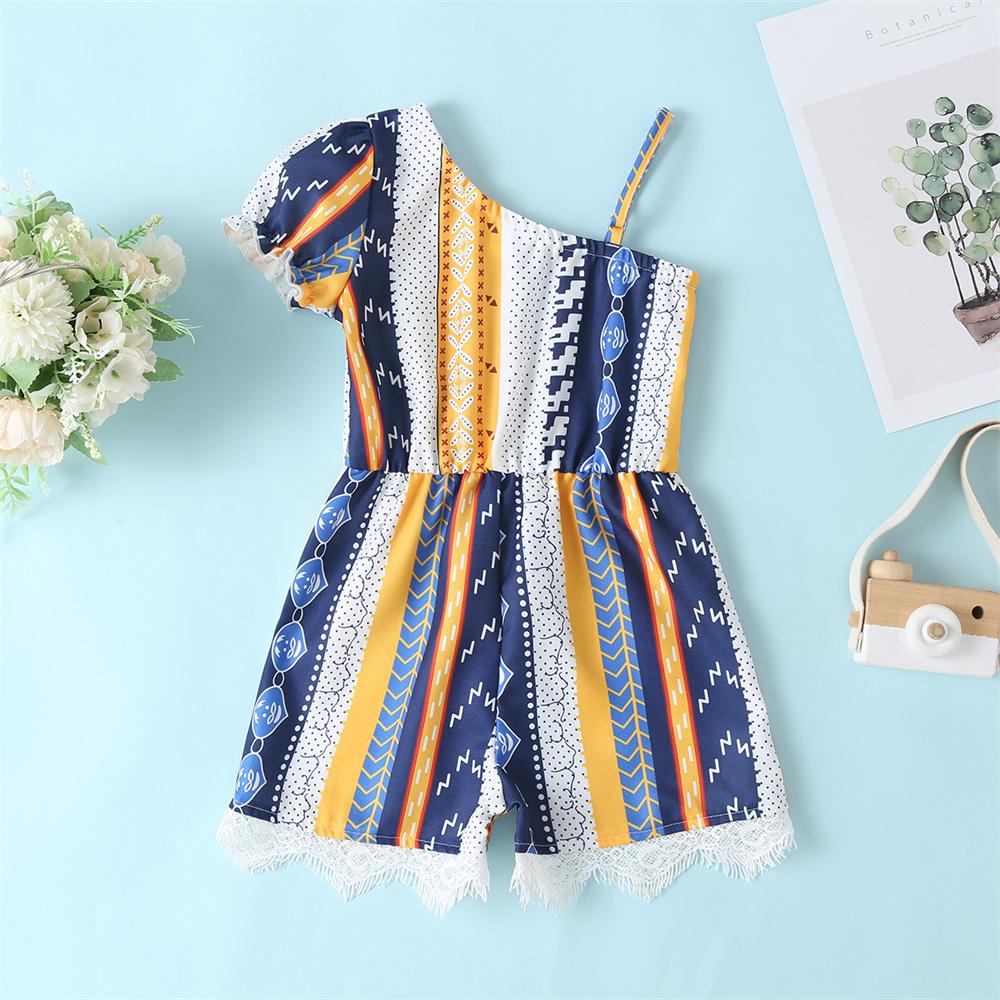 Girls Printed Short Sleeve Sling Jumpsuit childrens wholesale clothing