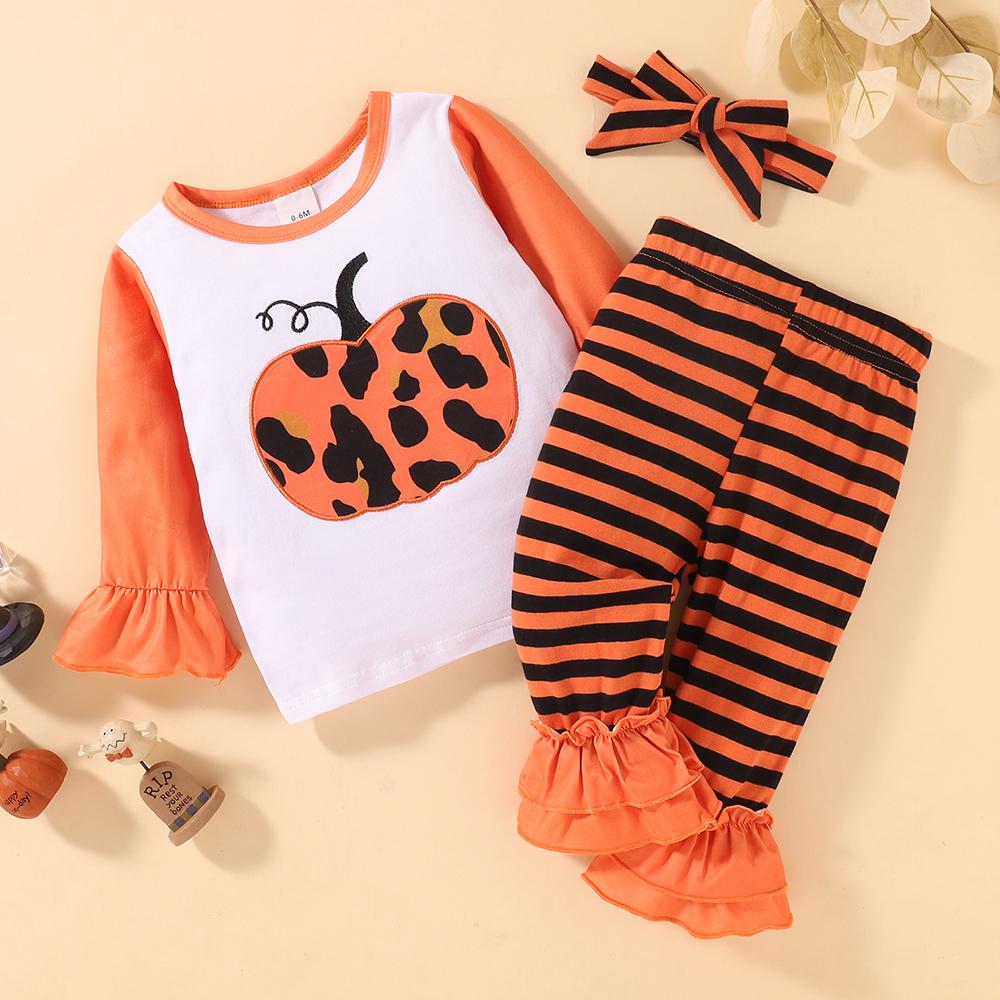 Baby Girls Printed Striped Long Sleeve Top & Pants baby clothing wholesale