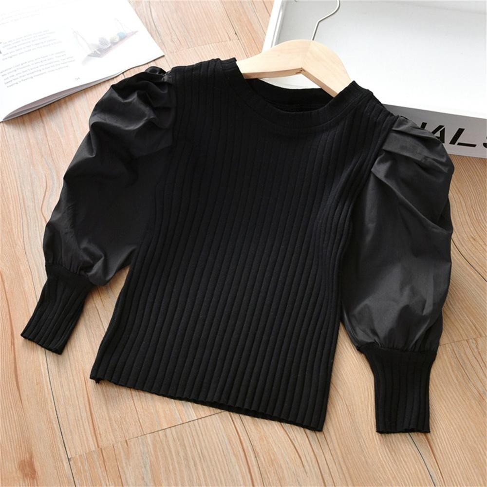 Girls Puff Sleeve Solid Color Long Sleeve Tops children wholesale clothing