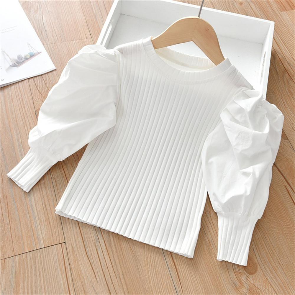 Girls Puff Sleeve Solid Color Long Sleeve Tops children wholesale clothing