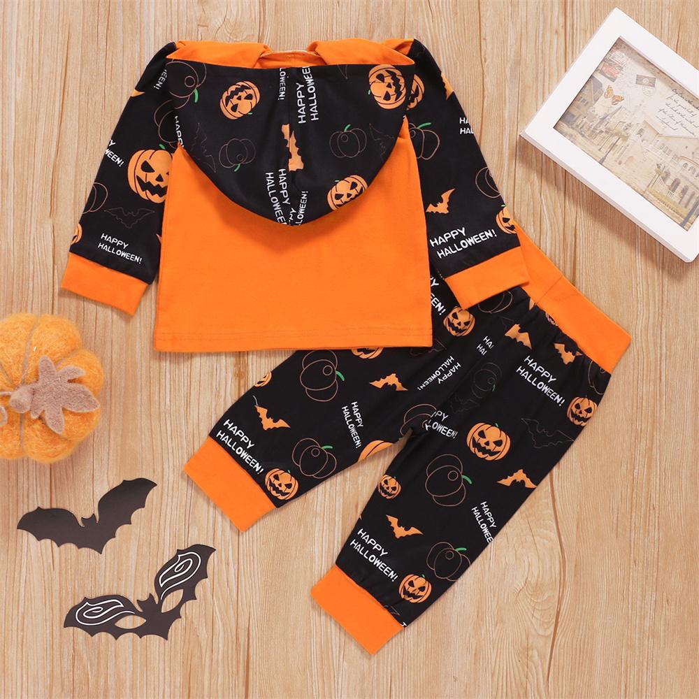 Baby Pumpkin Cartoon Printed Long Sleeve Hooded Top & Pants Wholesale Baby Clothes