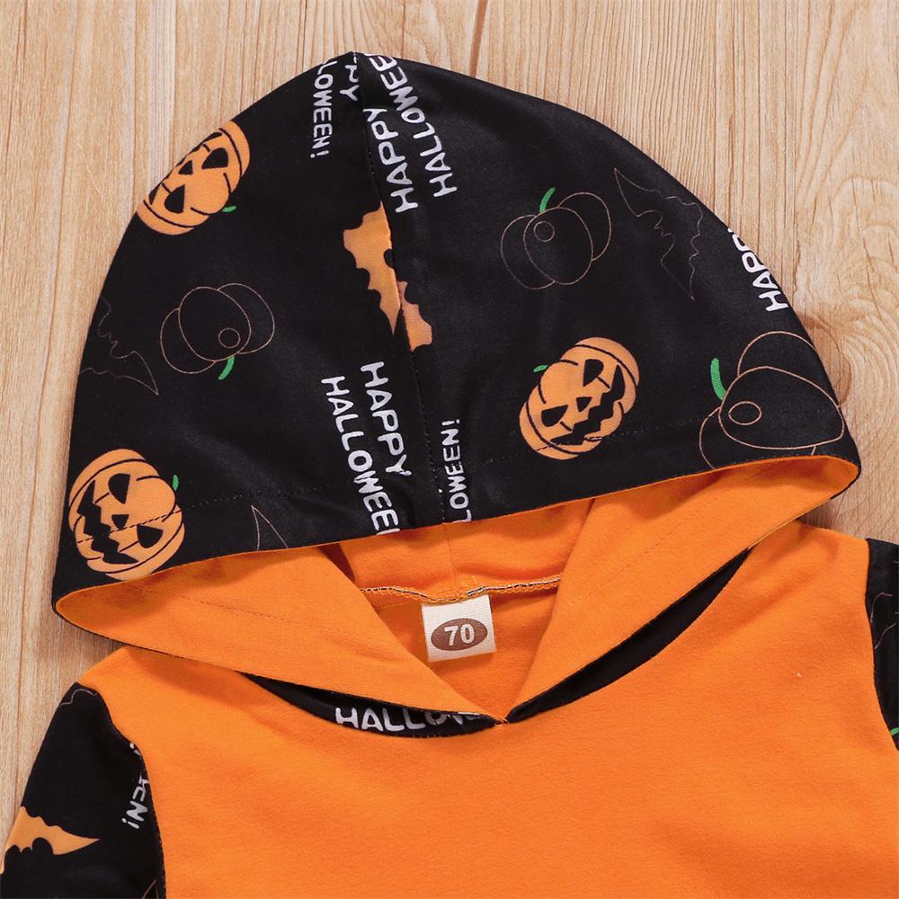 Baby Pumpkin Cartoon Printed Long Sleeve Hooded Top & Pants Wholesale Baby Clothes