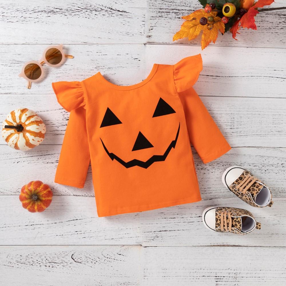 Girls Pumpkin Long Sleeve Top & Striped Pants Wholesale Toddler Clothes