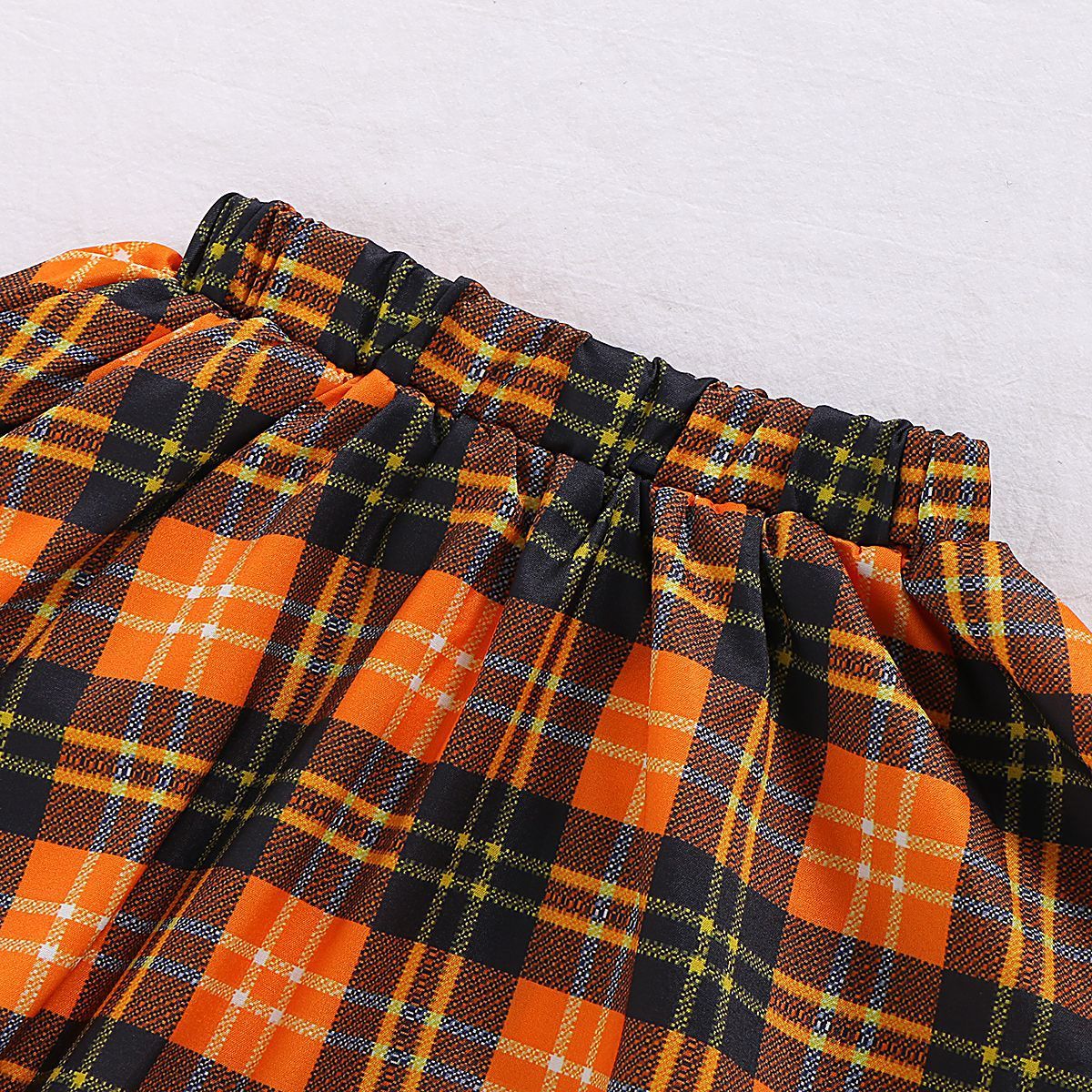 Girls Pumpkin Printed Long Sleeve Plaid Top & Skirt wholesale childrens clothing