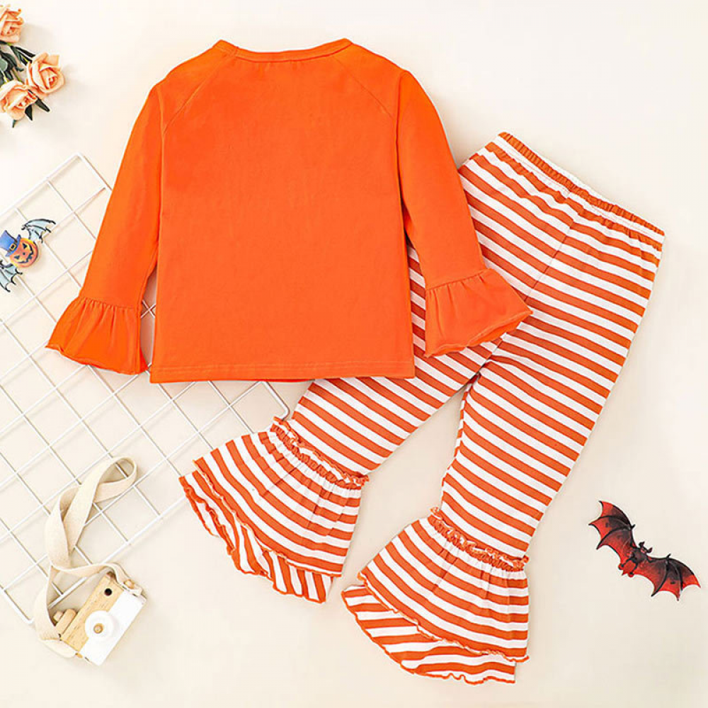 Girls Pumpkin Printed Long Sleeve Top & Striped Pants wholesale kids boutique clothing