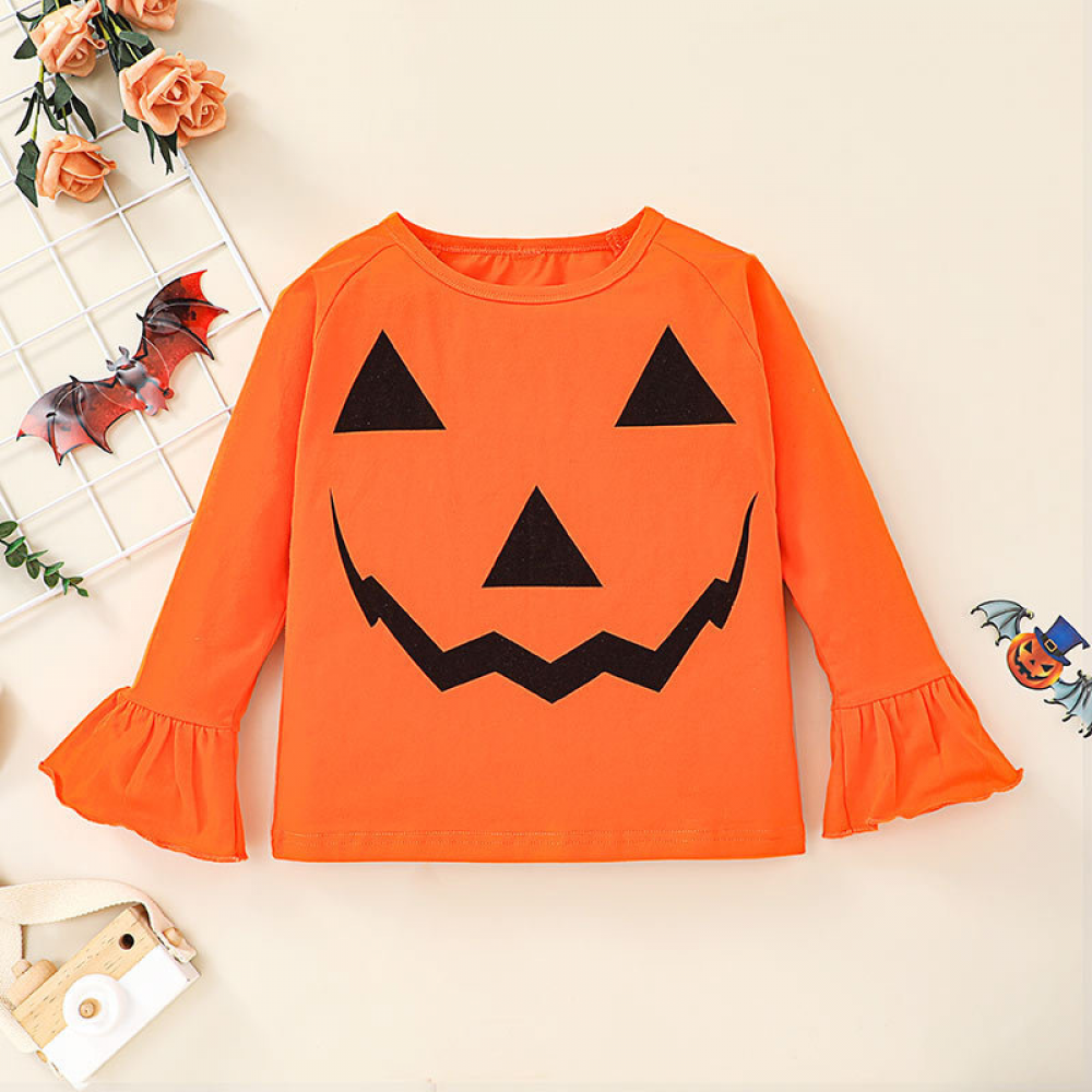 Girls Pumpkin Printed Long Sleeve Top & Striped Pants wholesale kids boutique clothing