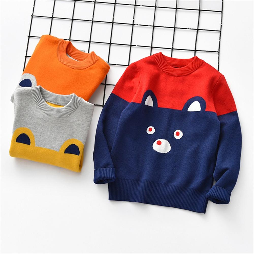 Boys Puppy Knitted Color Contrast Jumpers