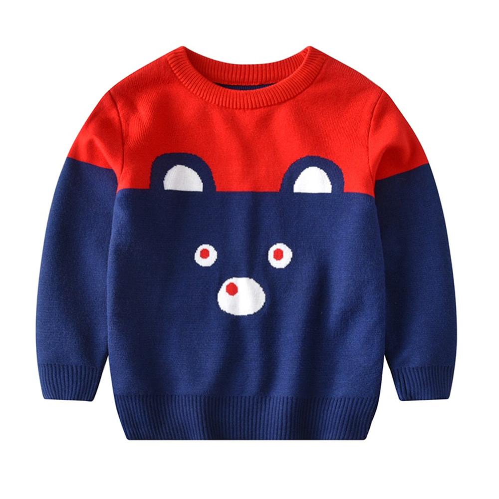 Boys Puppy Knitted Color Contrast Jumpers