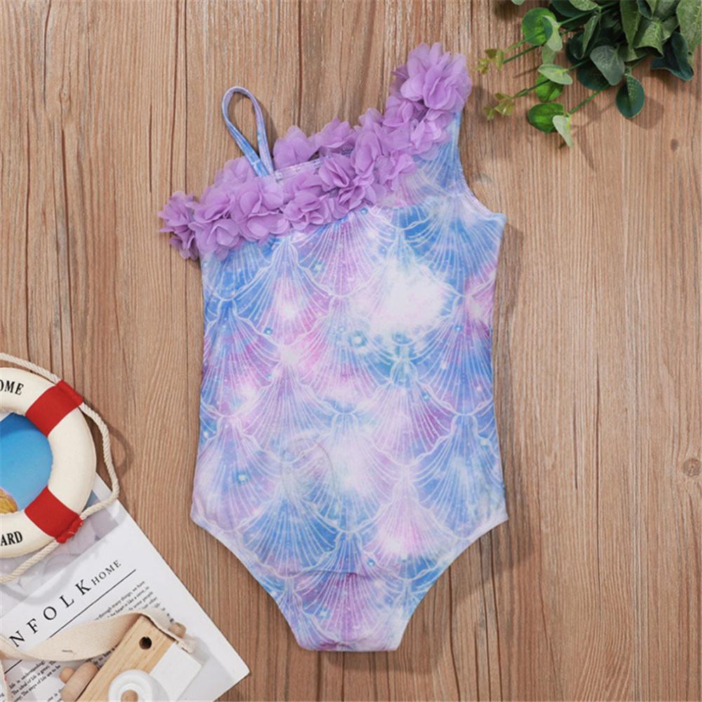 Girls Purple Flower Sleeveless Tie Dye Swimwear Girl Boutique Clothing Wholesale