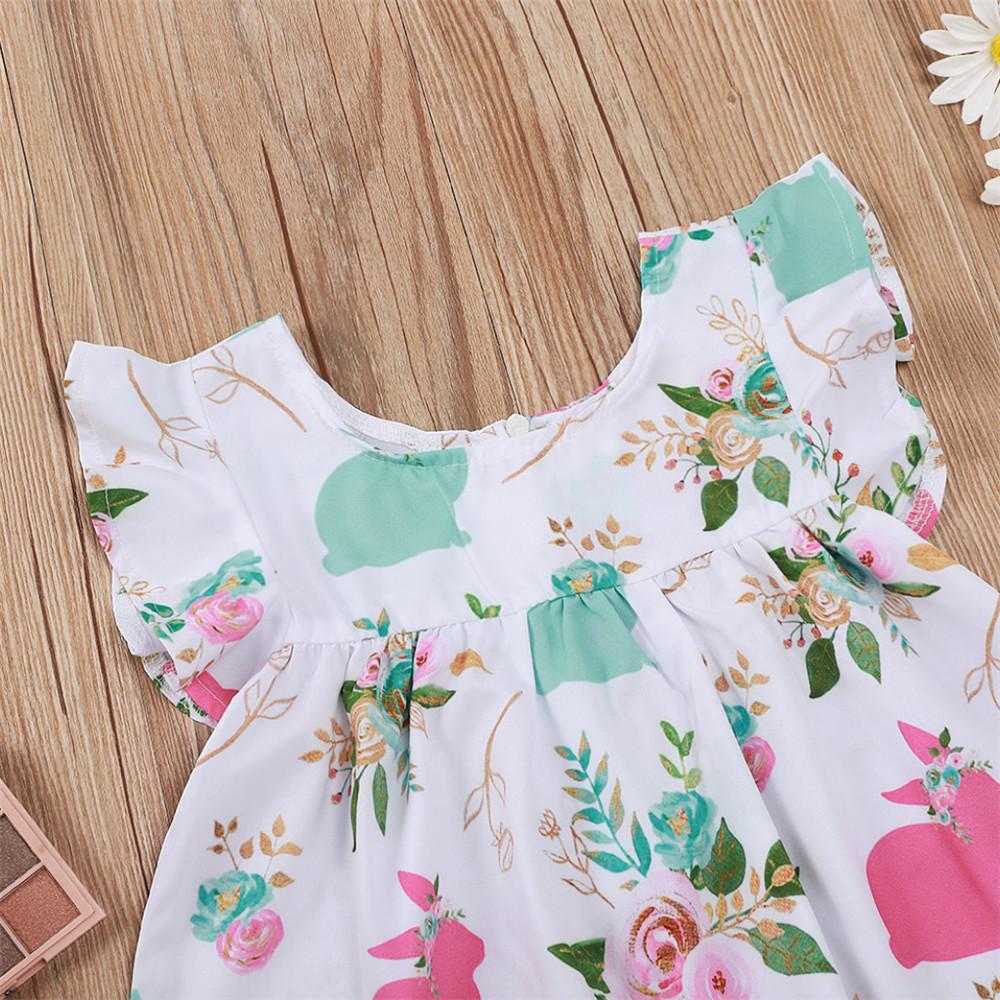 Girls Rabbit Floral Printed Short Sleeve Dress quality children's clothing wholesale