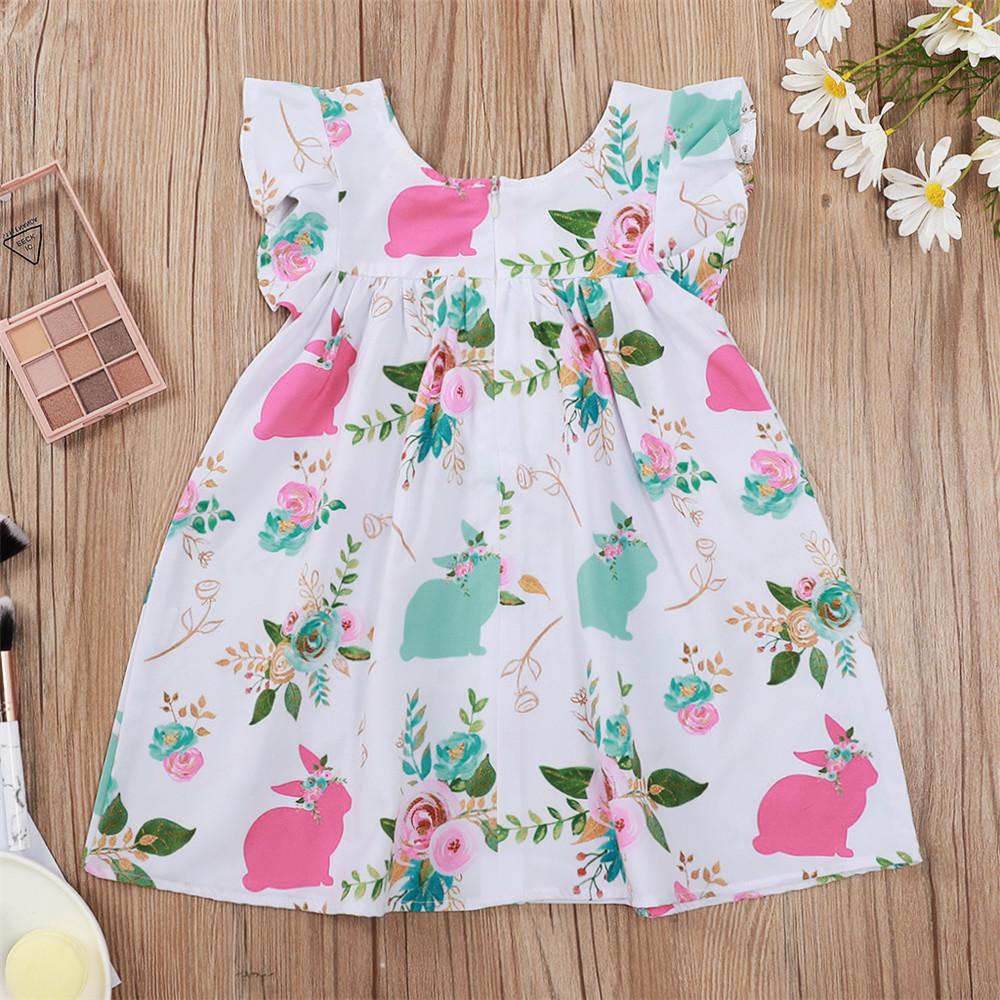 Girls Rabbit Floral Printed Short Sleeve Dress quality children's clothing wholesale