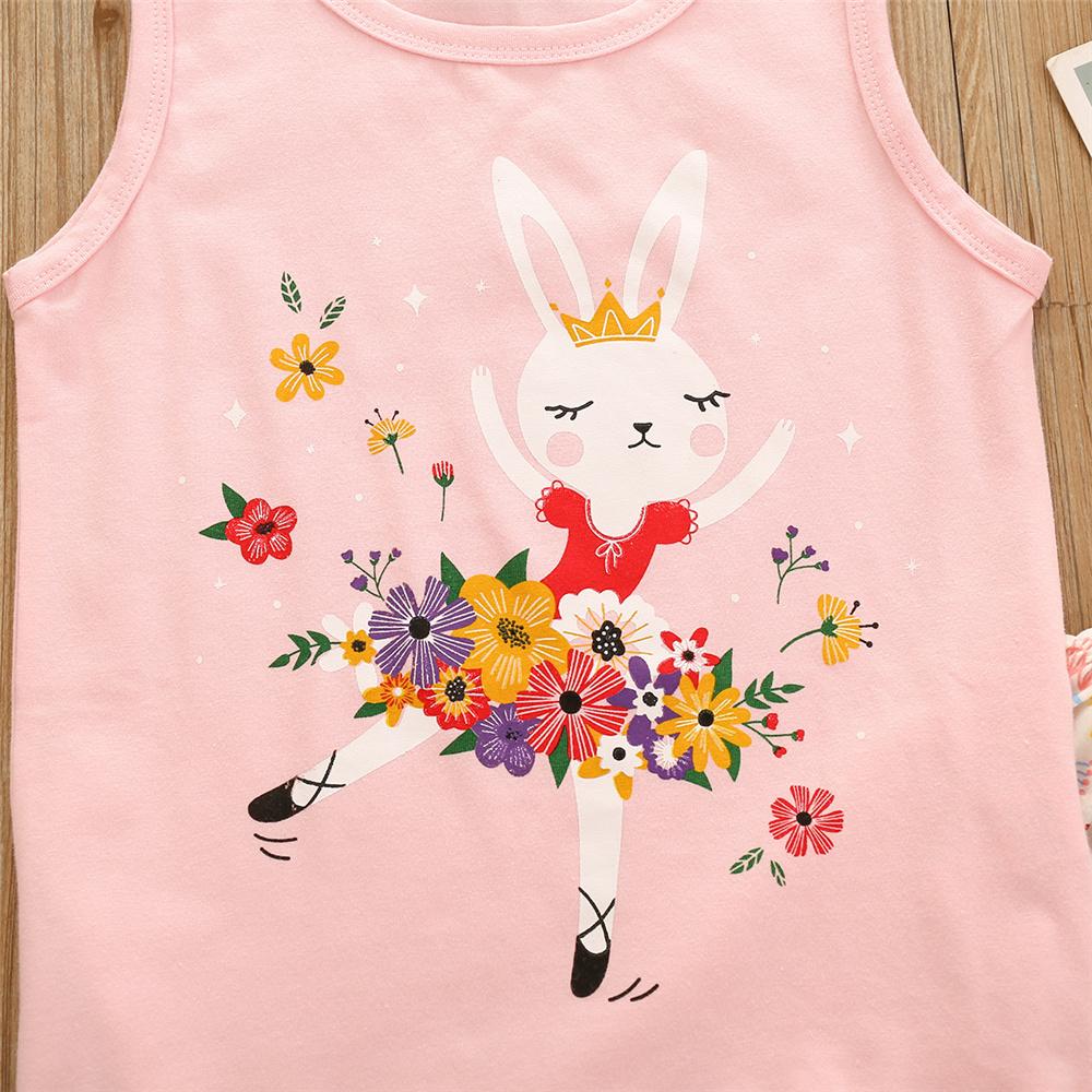 Girls Rabbit Floral Printed Sleeveless Top & Shorts wholesale infant clothing