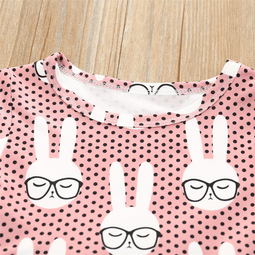 Girls Rabbit Printed Short Sleeve Lovely Dress quality children's clothing wholesale