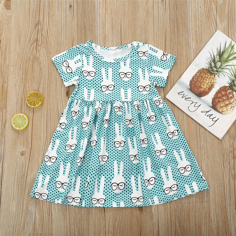 Girls Rabbit Printed Short Sleeve Lovely Dress quality children's clothing wholesale