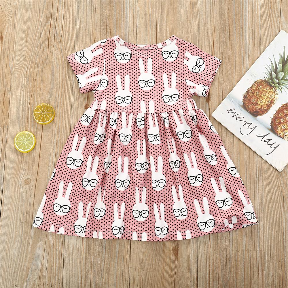 Girls Rabbit Printed Short Sleeve Lovely Dress quality children's clothing wholesale