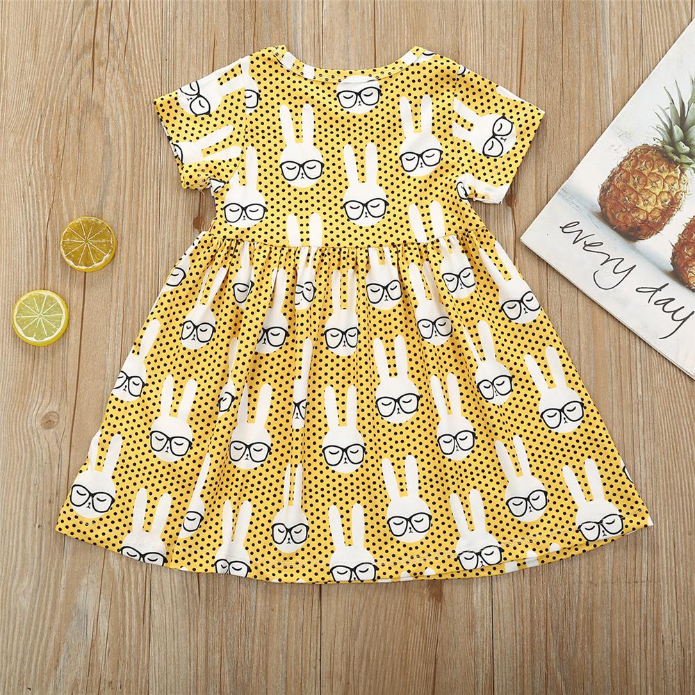 Girls Rabbit Printed Short Sleeve Lovely Dress quality children's clothing wholesale