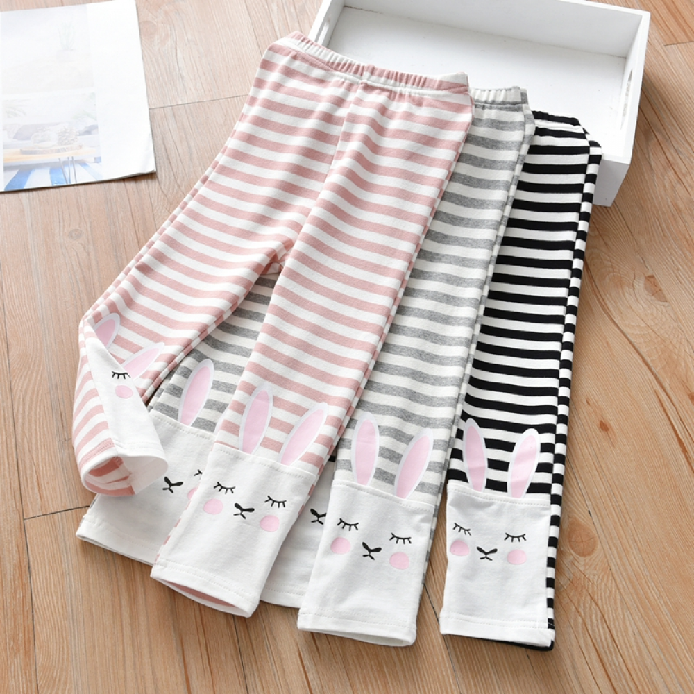 Girls Rabbit Printed Striped Leggings children wholesale clothing