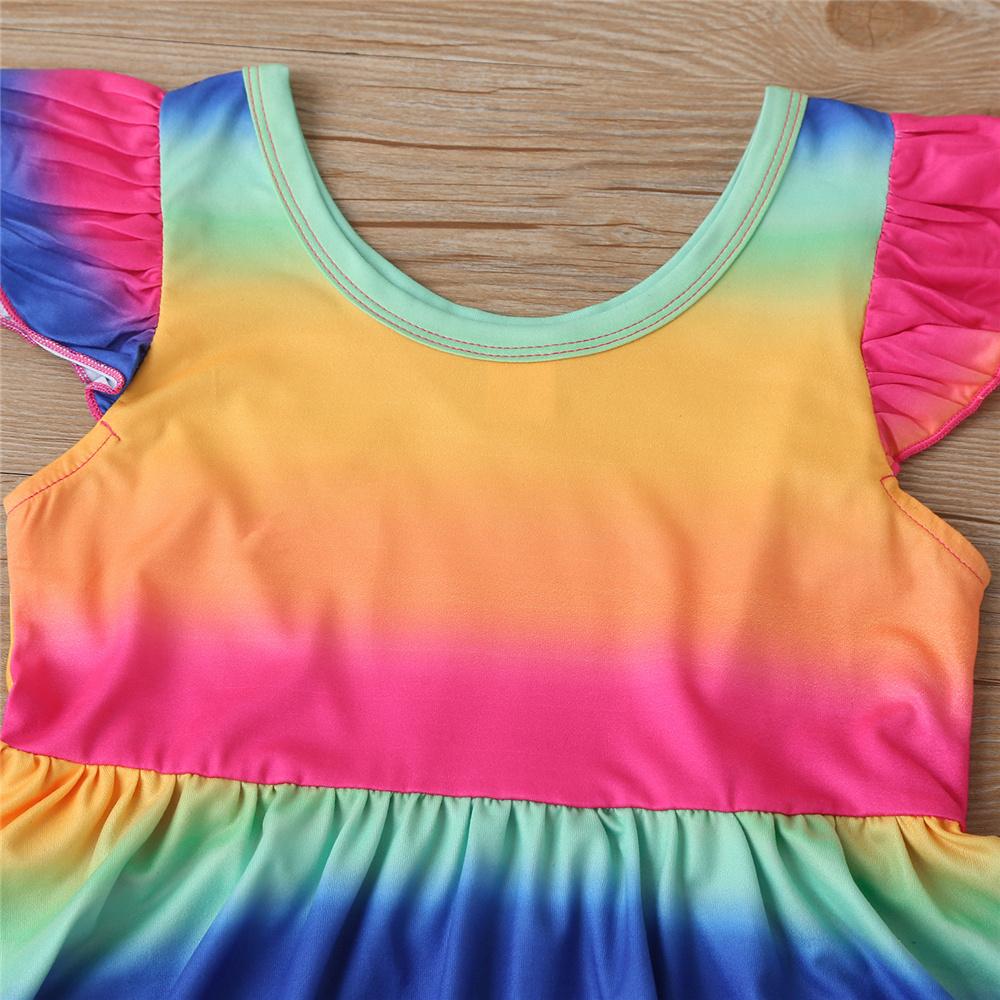 Girls Rainbow Flying Sleeve Striped Dress wholesale childrens clothing online