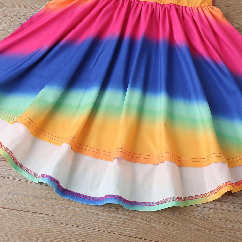 Girls Rainbow Flying Sleeve Striped Dress wholesale childrens clothing online