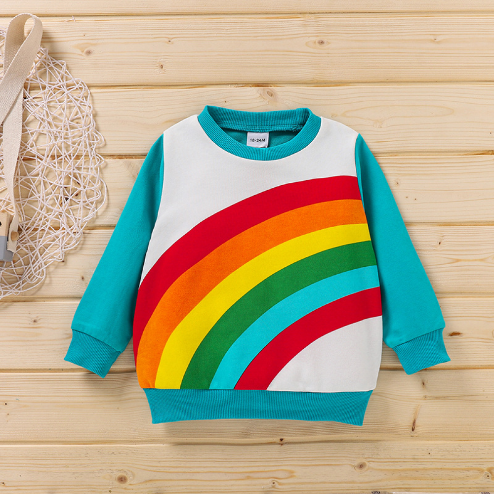 Girls Rainbow Printed Long Sleeve Casual Top trendy kids wholesale clothing