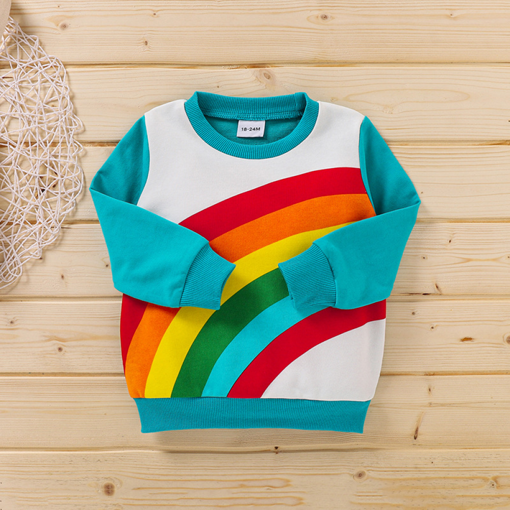 Girls Rainbow Printed Long Sleeve Casual Top trendy kids wholesale clothing