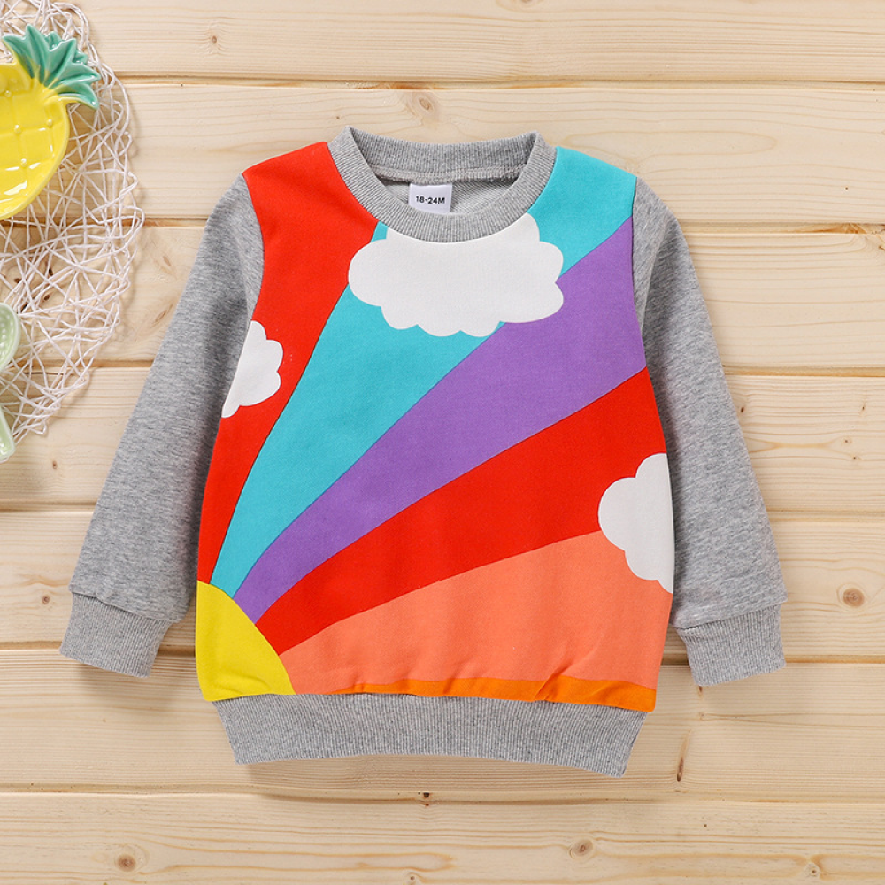 Girls Rainbow Printed Long Sleeve Cute Romper kids clothing wholesale