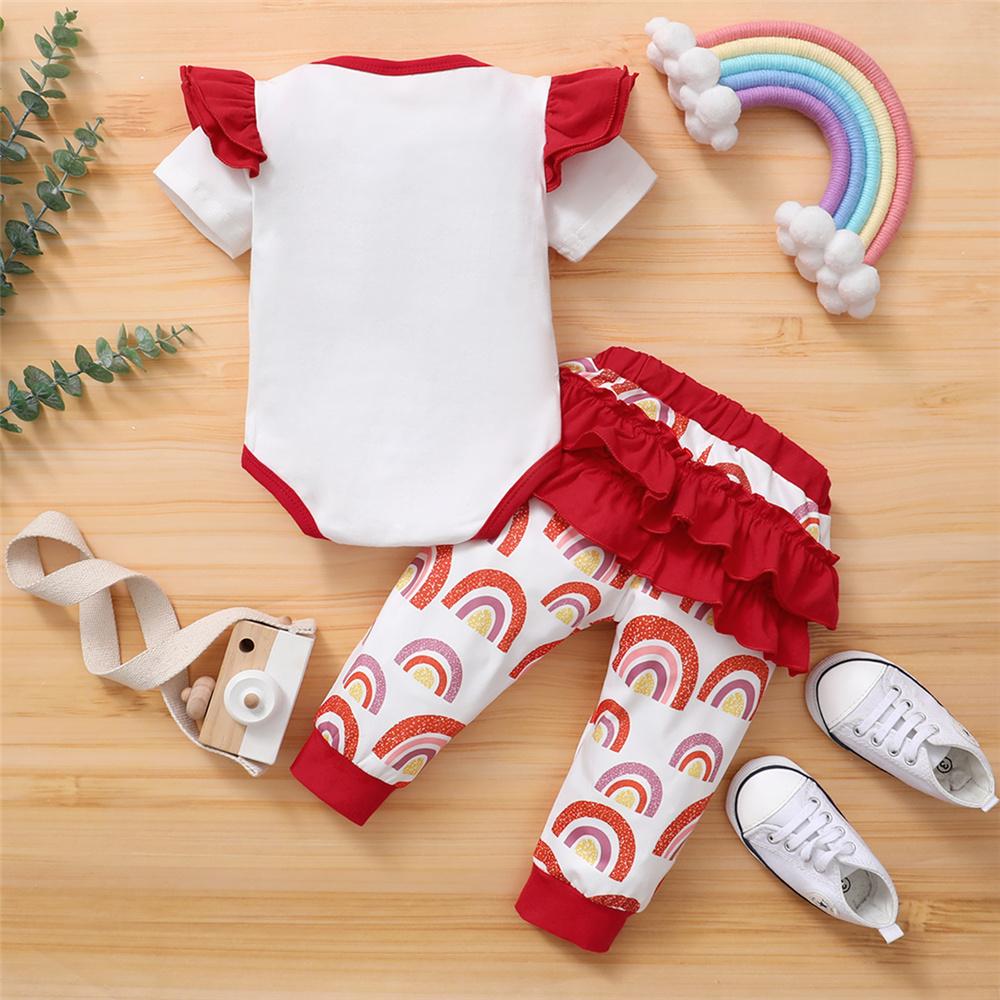 Baby Girls Rainbow Printed Short Sleeve Ruffle Romper & Pants wholesale baby boutique clothing