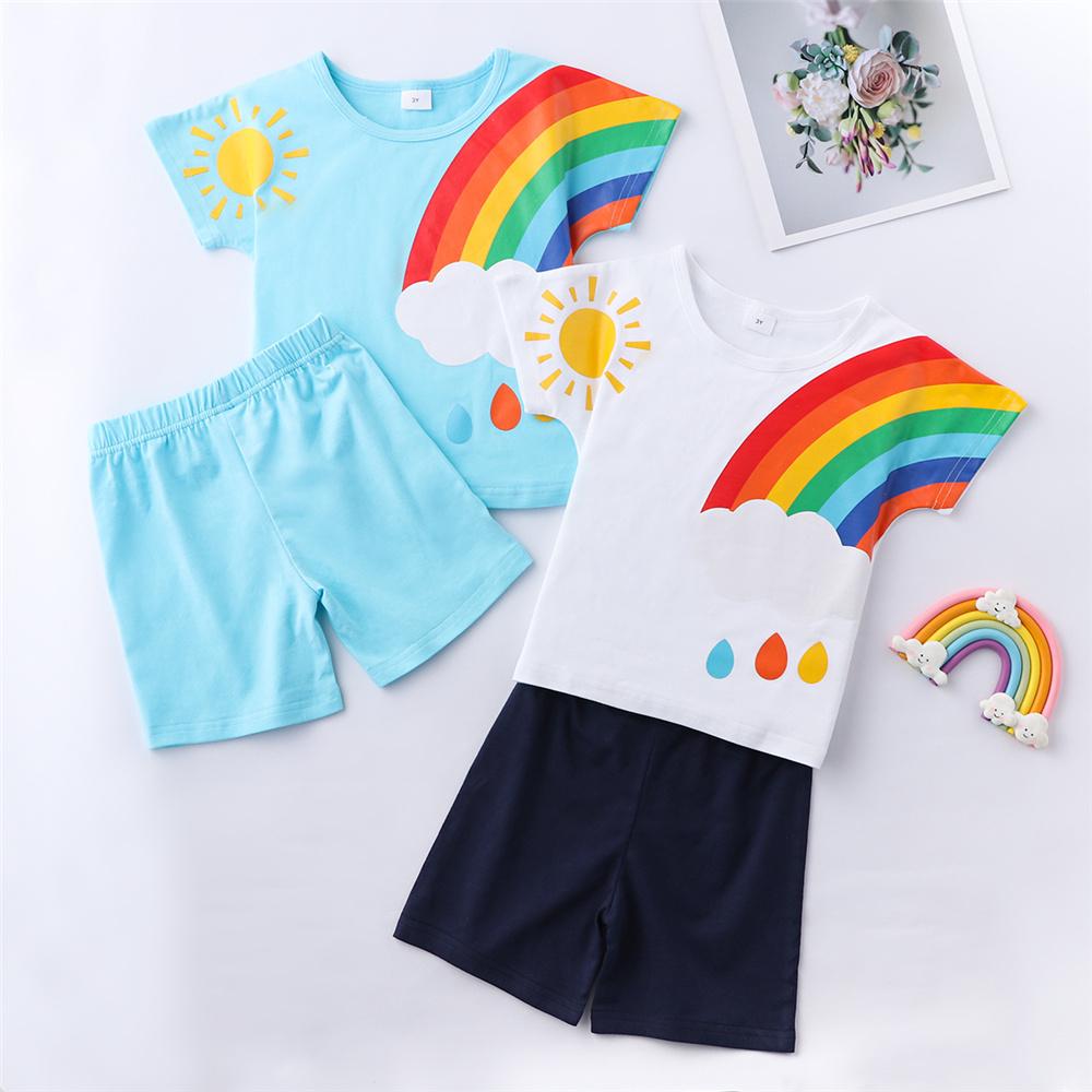 Unisex Rainbow Printed Short Sleeve Top & Shorts children's wholesale boutique clothing