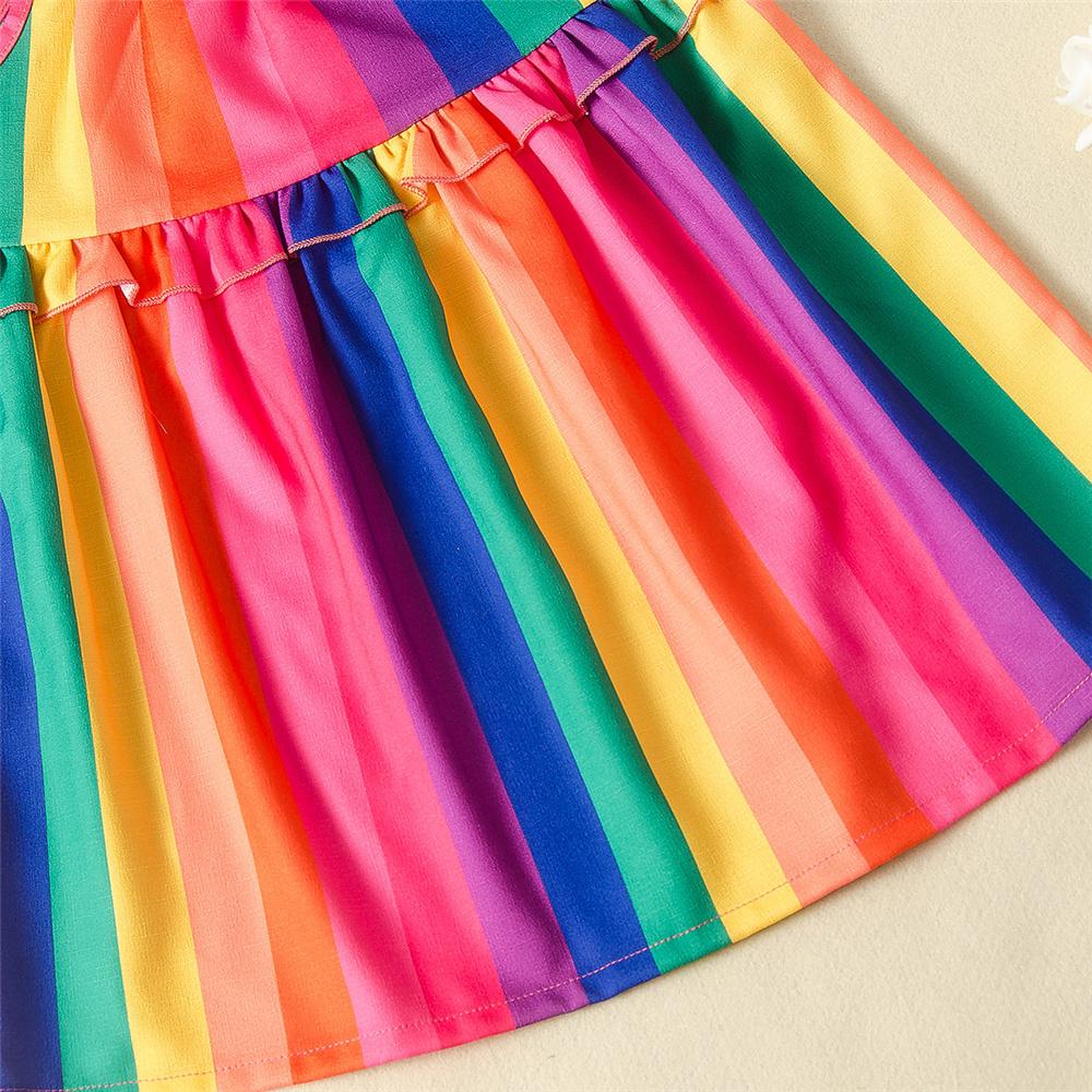 Girls Rainbow Striped Printed Sleeveless Dress Kids Wear Wholesale