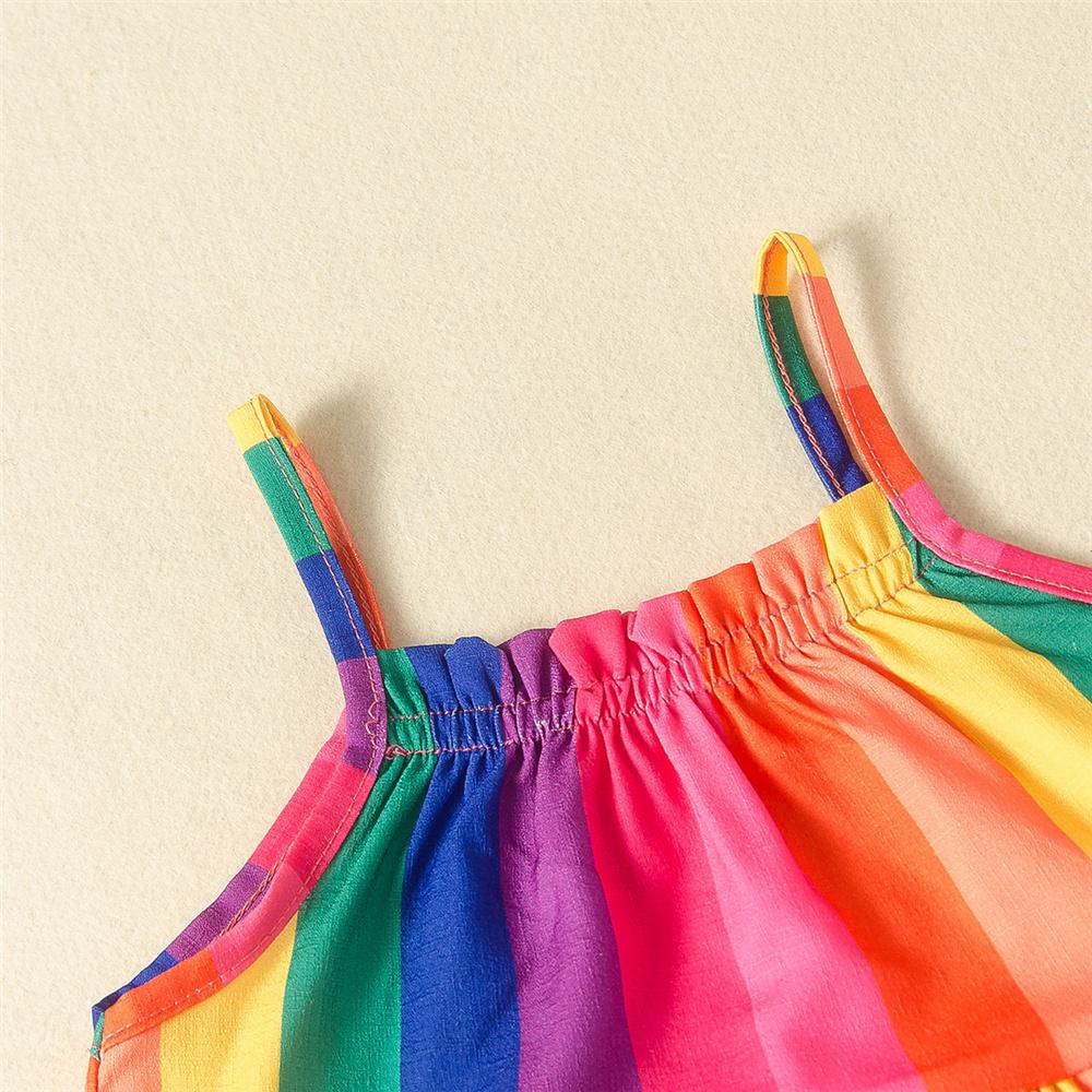 Girls Rainbow Striped Printed Sleeveless Dress Kids Wear Wholesale