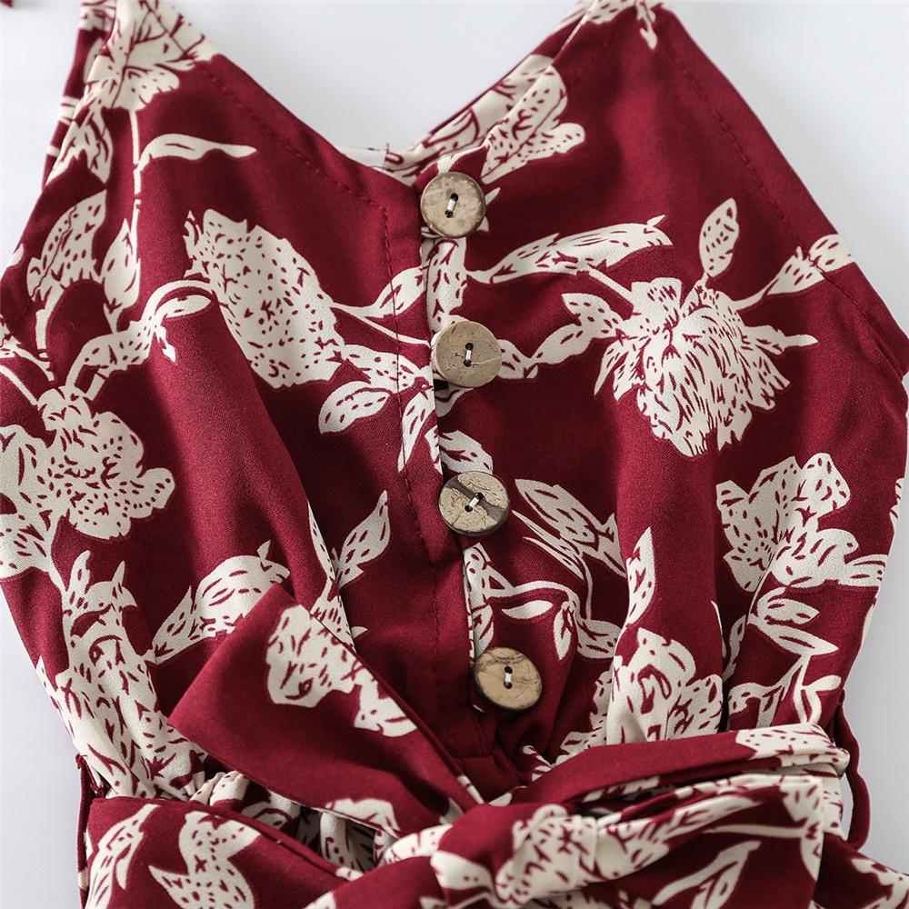 Girls Red Flower Printed Suspender Jumpsuit kids clothes wholesale