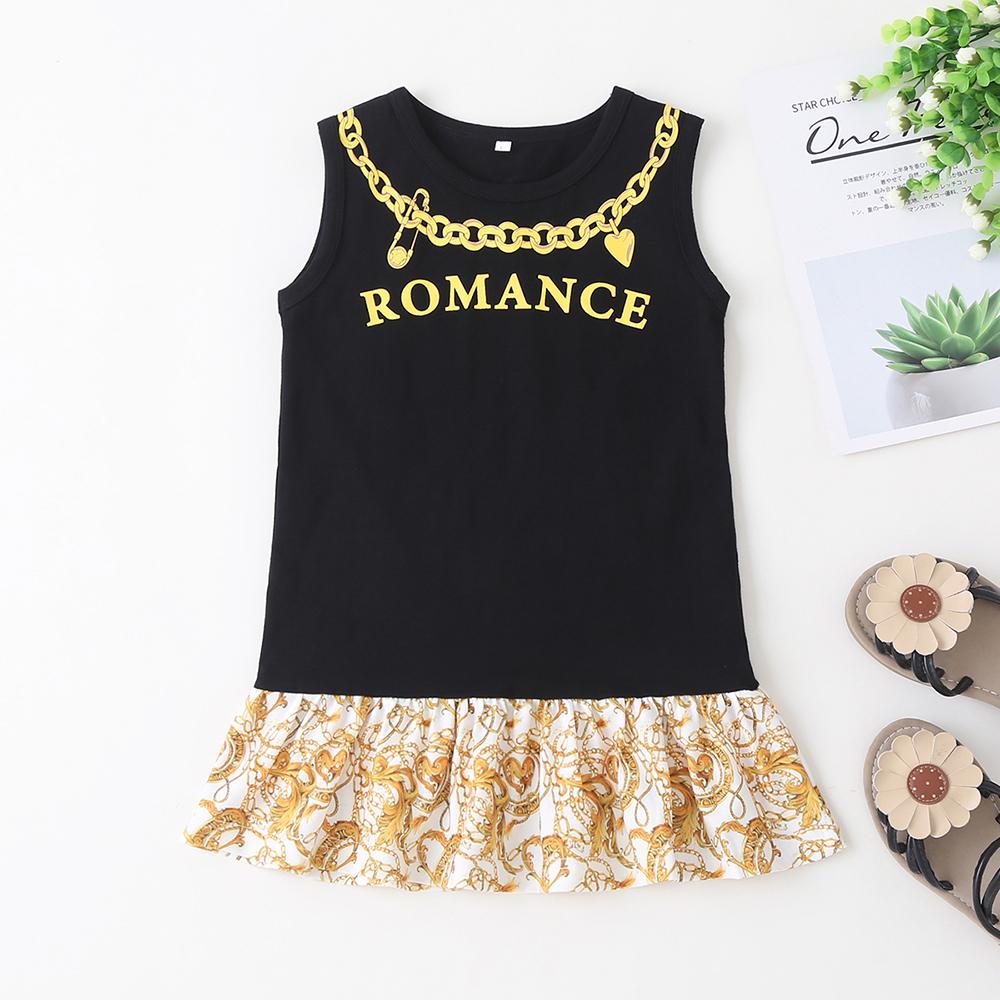 Girls Romance Necklace Printed Short Sleeve Dress Baby Girl Clothes Wholesale