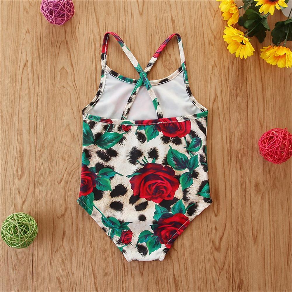 Girls Rose Leopard Printed Swimwear Toddler One Piece Swimsuit