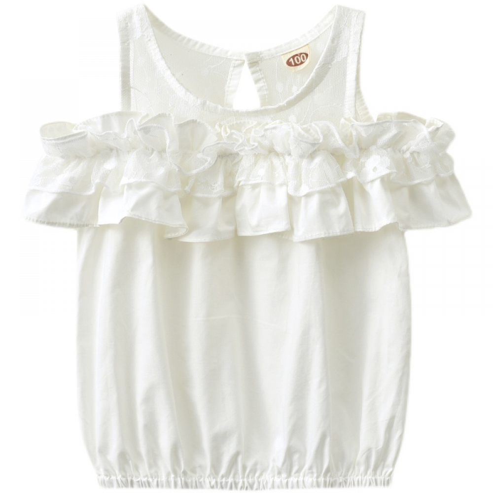 Girls Ruffle Sleeveless Lace Splicing Top childrens wholesale clothing