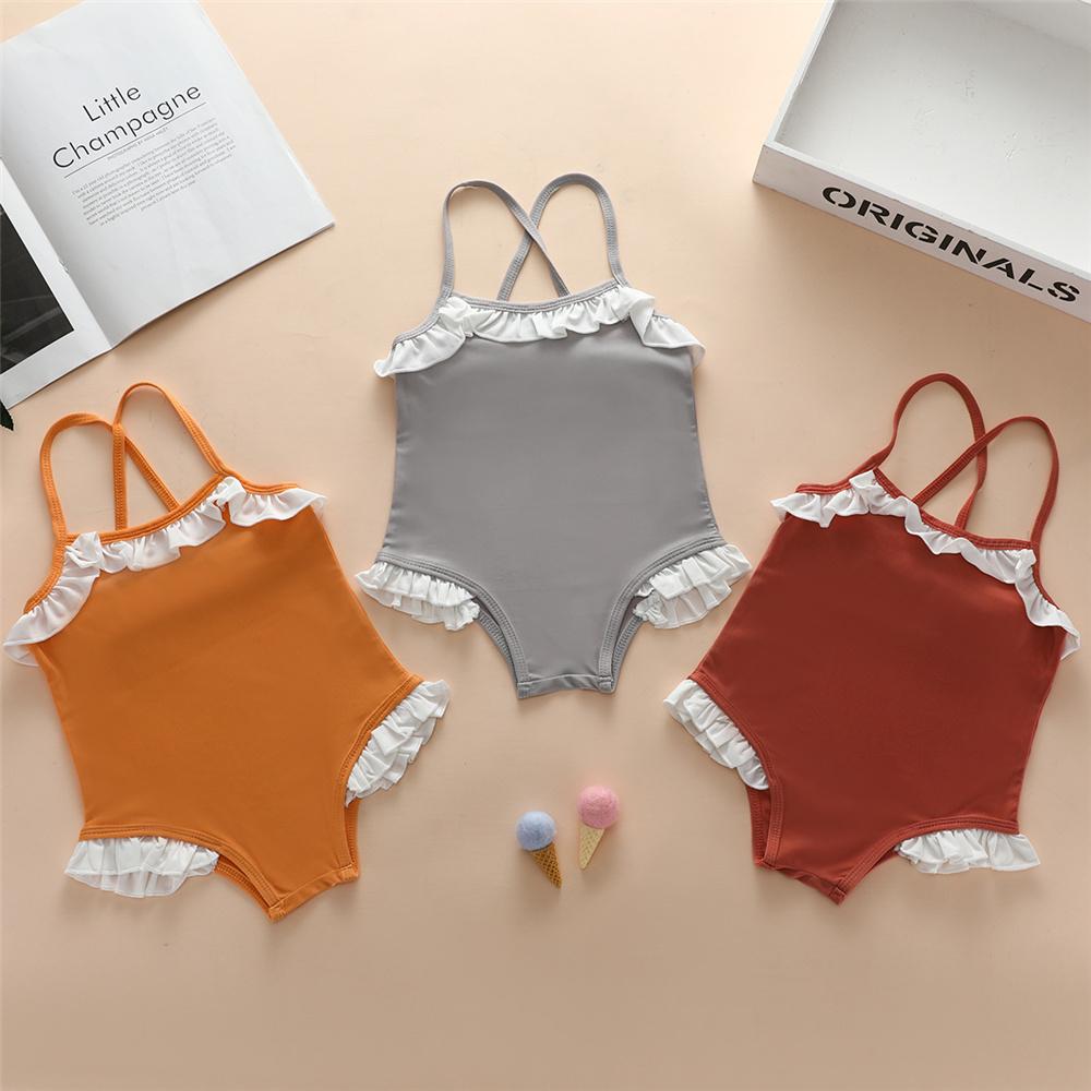 Girls Ruffled Color Block Summer Swimwear Wholesale Plus Size Swim Wear