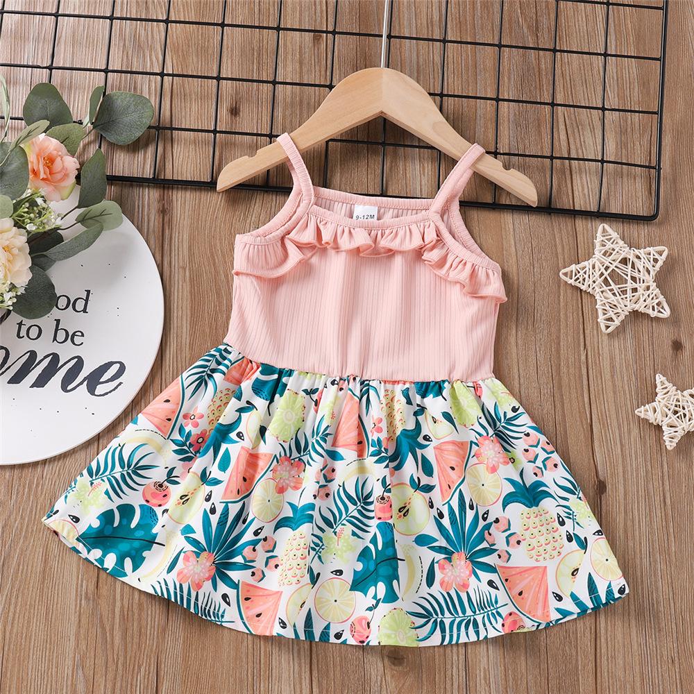 Baby Girls Ruffled Floral Fruit Splicing Suspender Dress Wholesale Baby Dresses