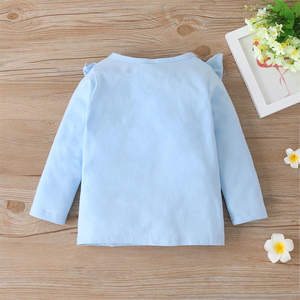 Girls Ruffled Long Sleeve Cartoon Printed Top childrens wholesale clothing