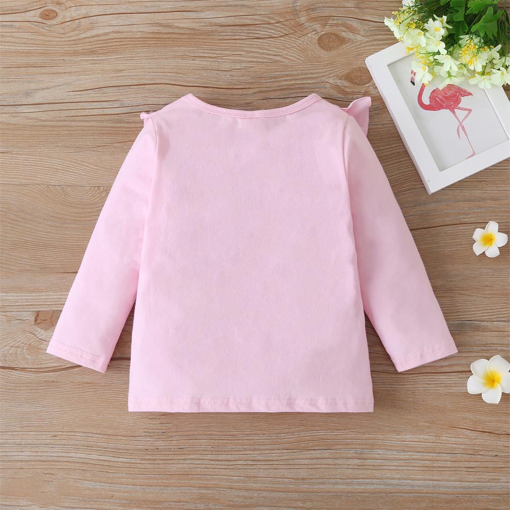 Girls Ruffled Long Sleeve Cartoon Printed Top childrens wholesale clothing