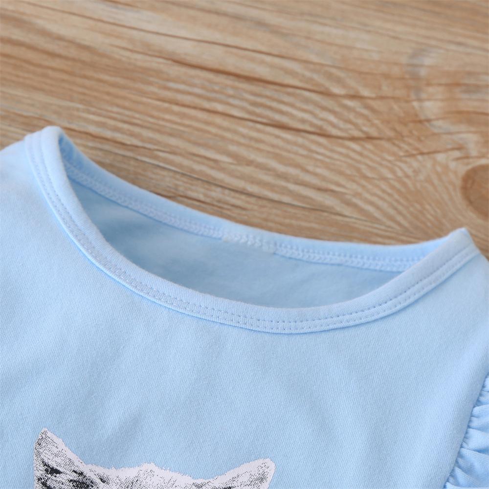 Girls Ruffled Long Sleeve Cartoon Printed Top childrens wholesale clothing