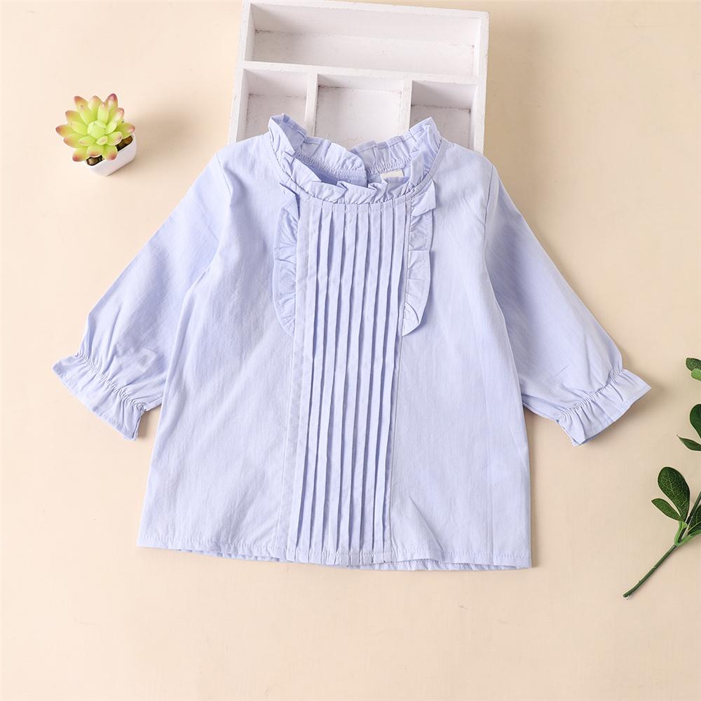 Baby Girls Ruffled Long Sleeve Solid Color Blouse Wholesale Clothing For Girls