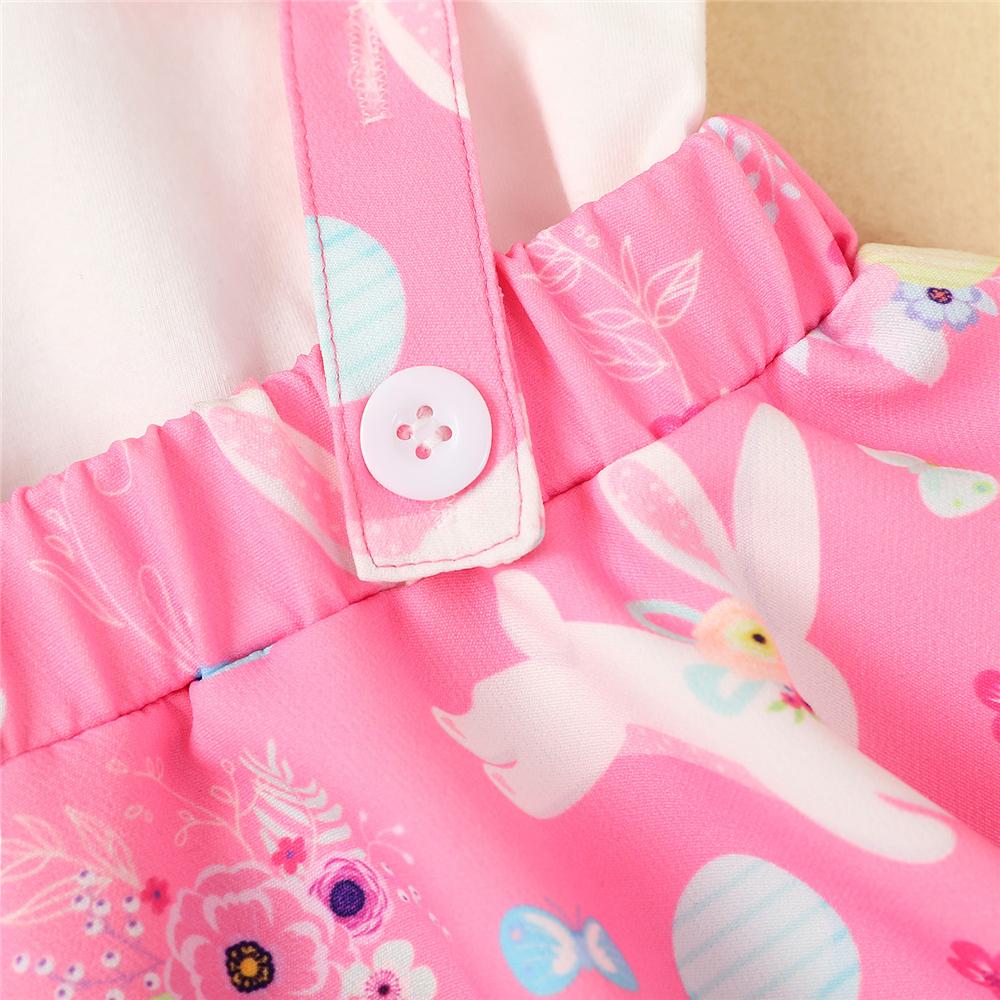 Girls Ruffled Rabbit Floral Printed Short Sleeve Top & Suspender Skirt & Headband Girls Boutique Clothes Wholesale