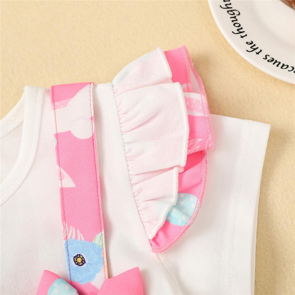 Girls Ruffled Rabbit Floral Printed Short Sleeve Top & Suspender Skirt & Headband Girls Boutique Clothes Wholesale