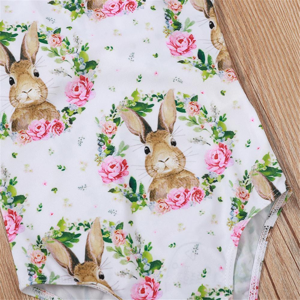 Baby Girls Ruffled Rabbit Floral Printed Swimwear Plus Size Swimwear Wholesale